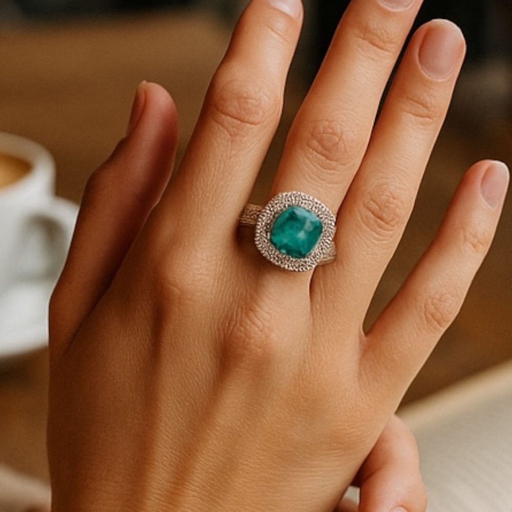 Bomb Party RBP3667 “A RARE OCCASION” Brazilian Emerald Fused Quartz Ring Sz 7